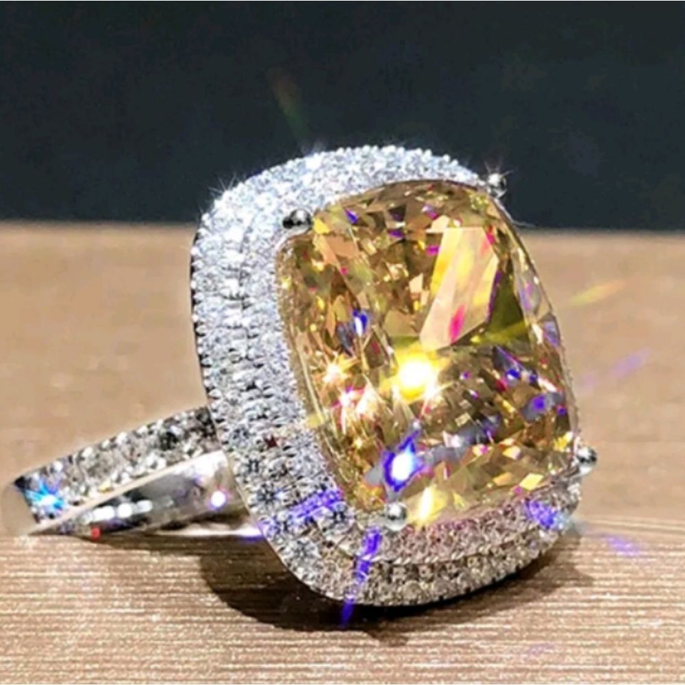 Citrine and Diamond Princess Cut Ring Size 8